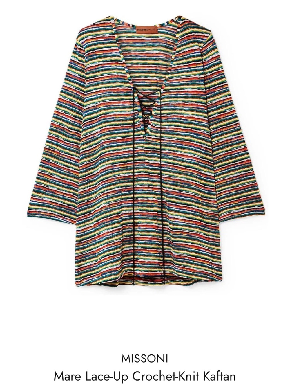 Missoni Mare Striped Crochet-Knit Lace-Up Kaftan Tunic shirt in Multicolor